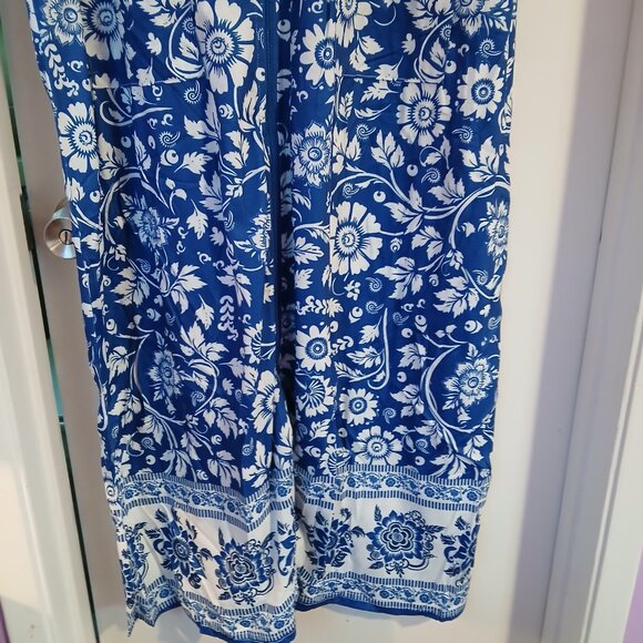 Women's Full Length House Dress Short Sleeve  Zipper Front Blue SZ L NWT - Picture 4 of 10